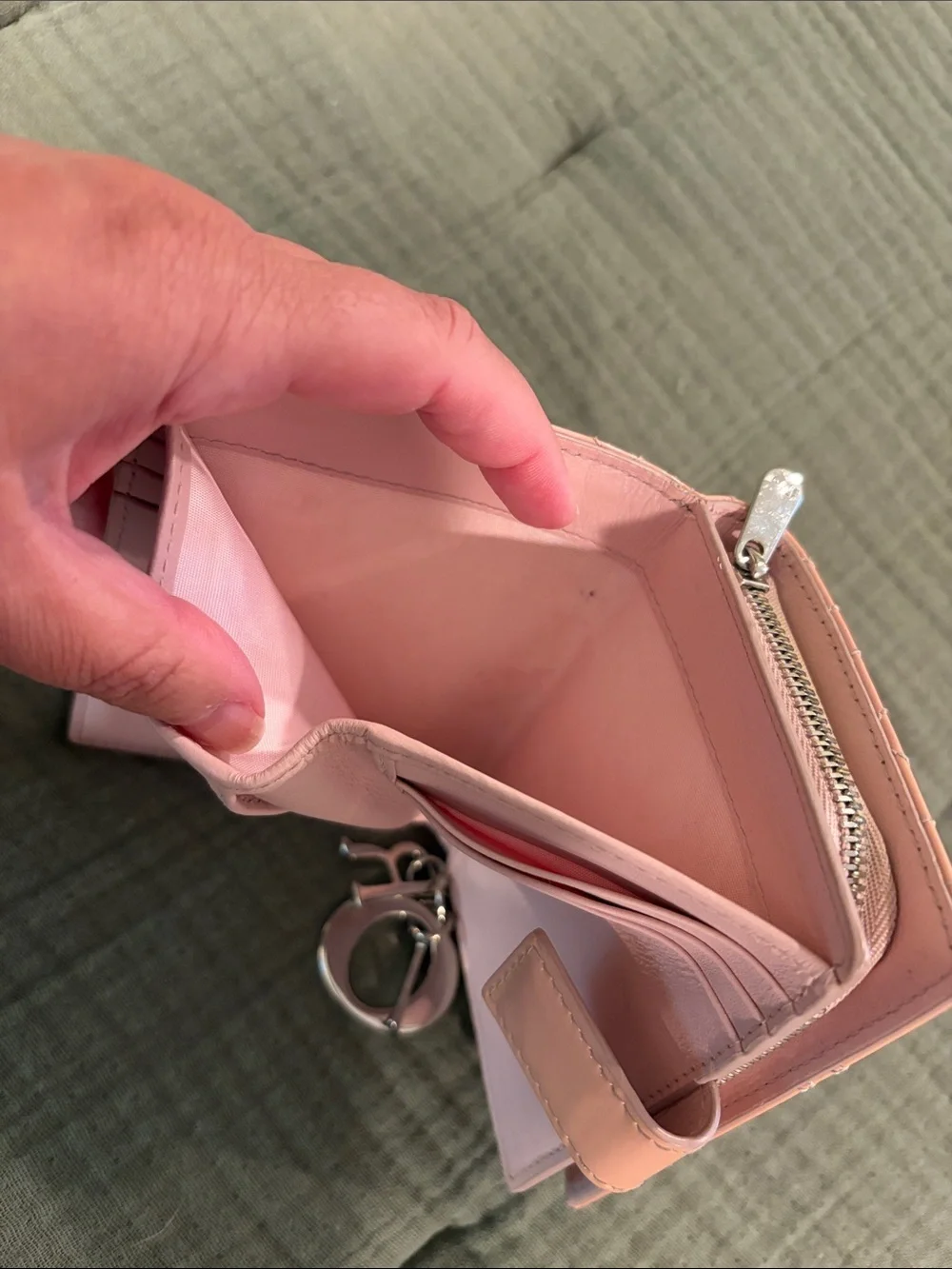 Dior Nude Patent Leather Quilted Wallet with Keyring Charms